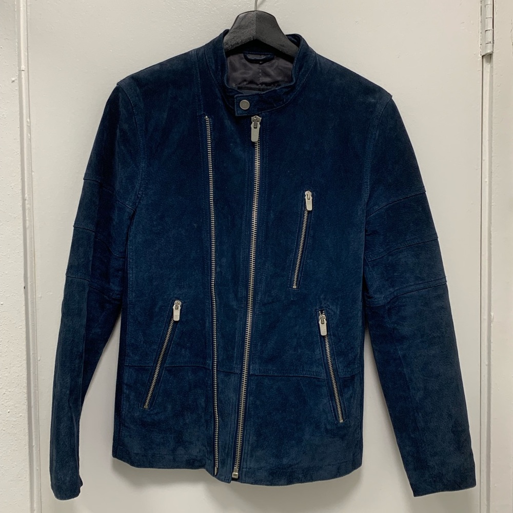 Zara Blue Suede Leather Bike Jacket size small